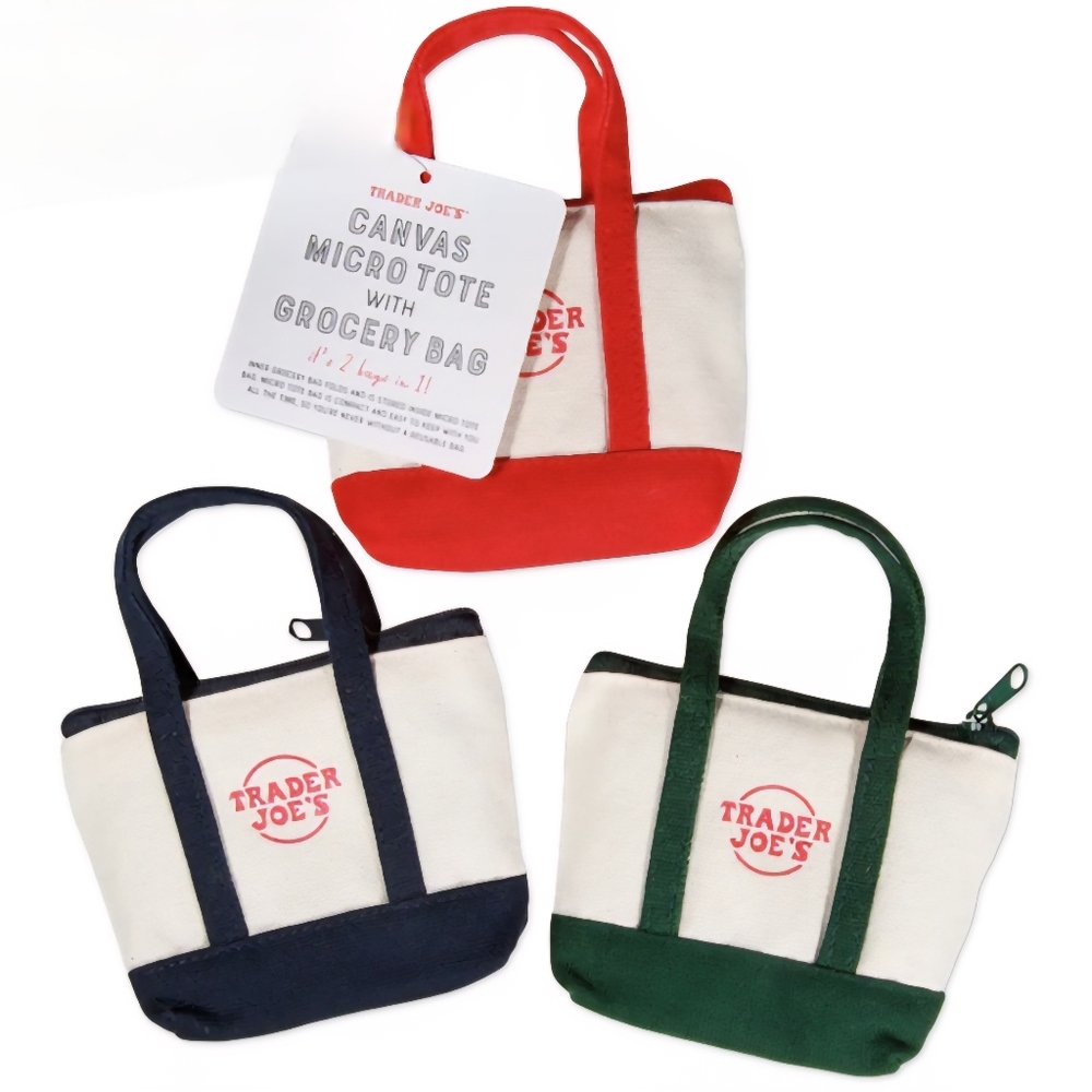 Trader Joe's | COMPLETE SET - 3 Canvas Micro Totes (Red, Blue, Green)